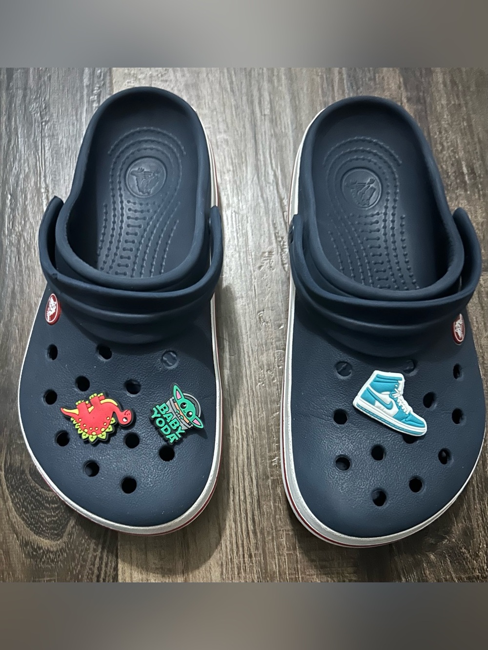 Crocs kids Crocband clog Navy Blue Red Stripe Unisex Size J4 Mens4 W6 w charms